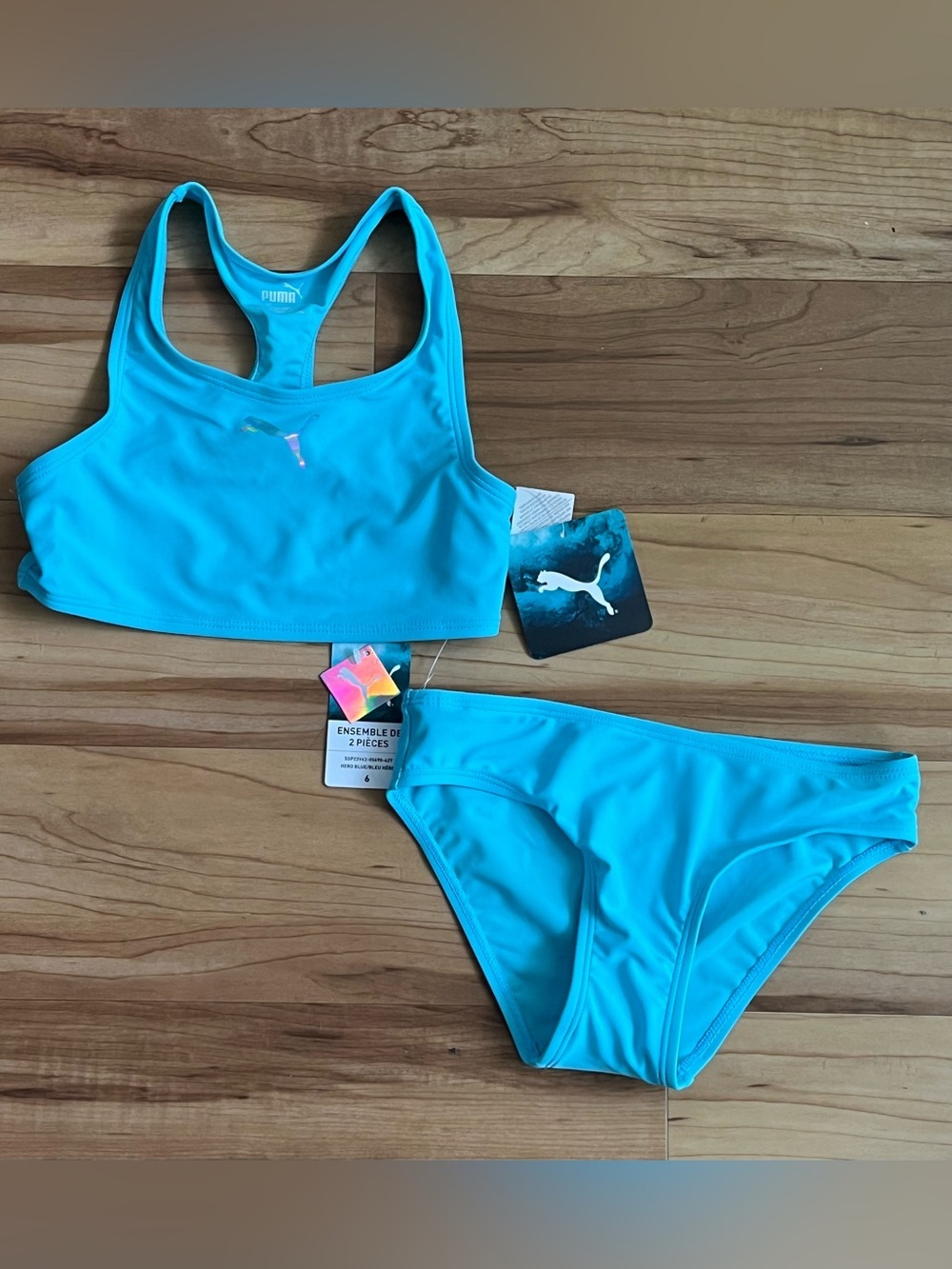 Puma Girls 2PC Racerback Swim Set Blue Size 6 NWT